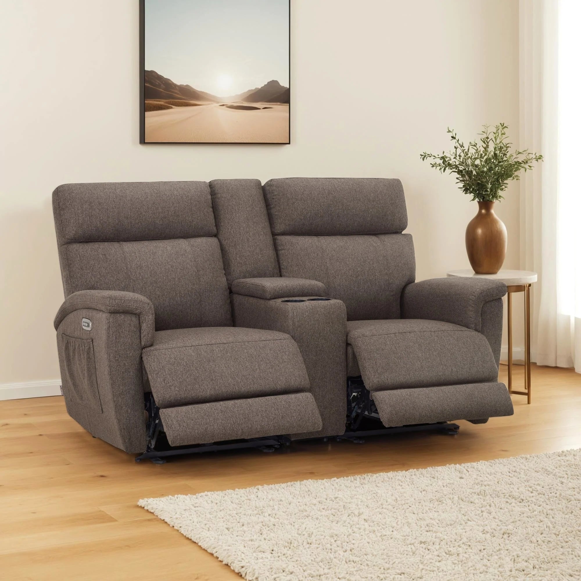 Canapé inclinable électrique biplace MCombo 60.2 avec massage et double chauffage, appuie-tête réglable, ports USB et USB-C, en tissu