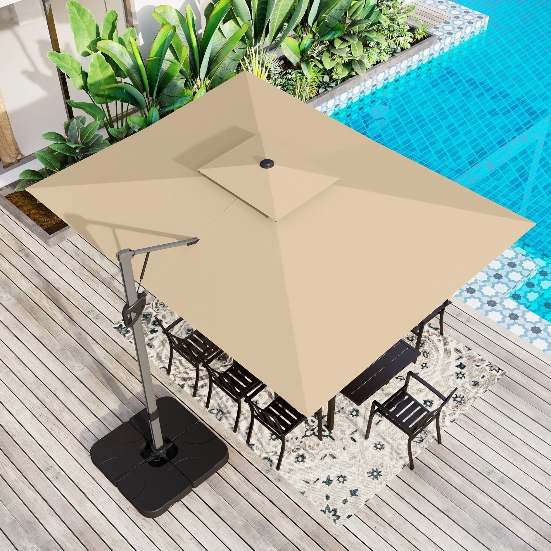 MAISON ARTS Parasol déporté hydraulique automatique 3,6 m Mât en aluminium Rotation à 360 degrés