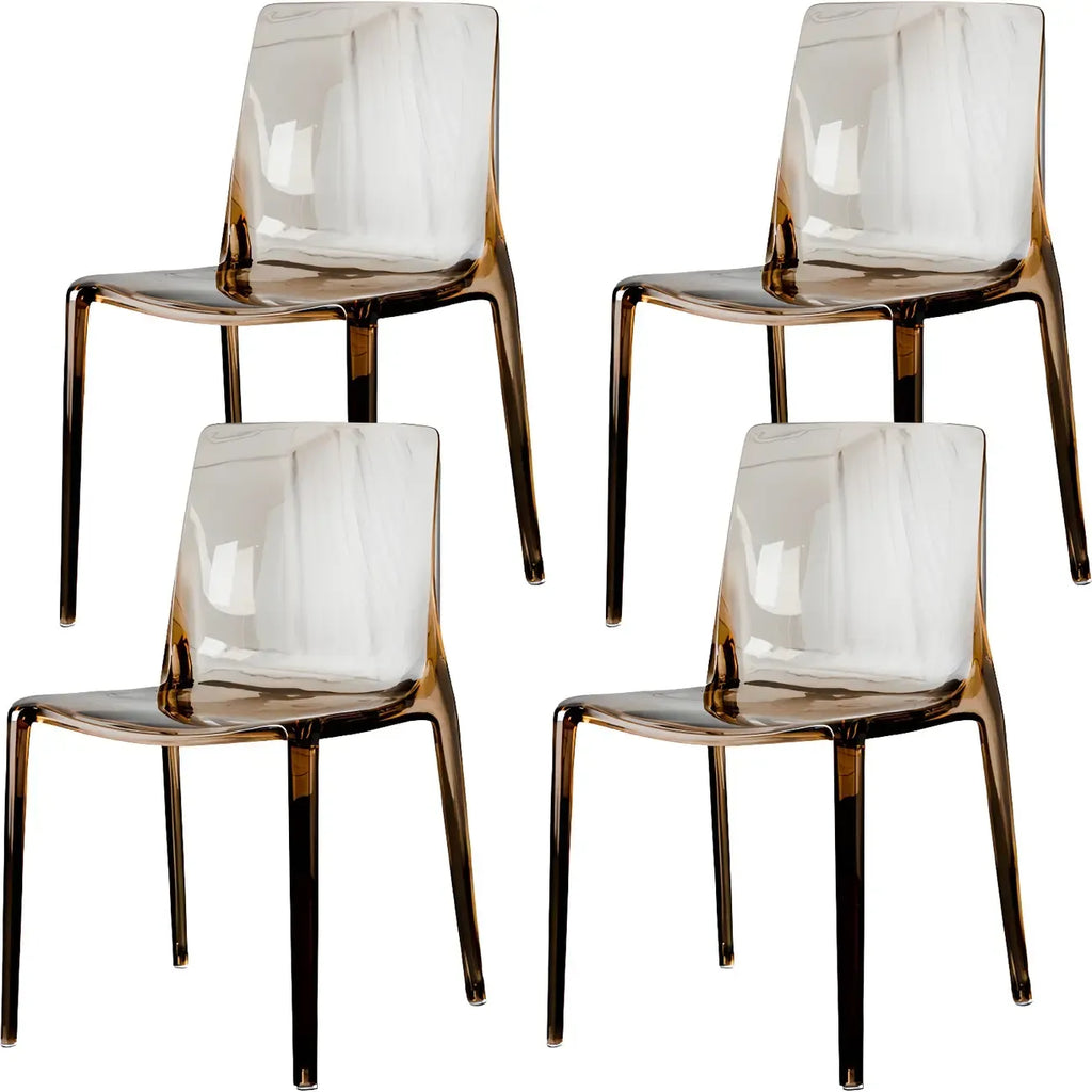 Chaise de salle à manger en acrylique ambré sans accoudoirs à dossier bas