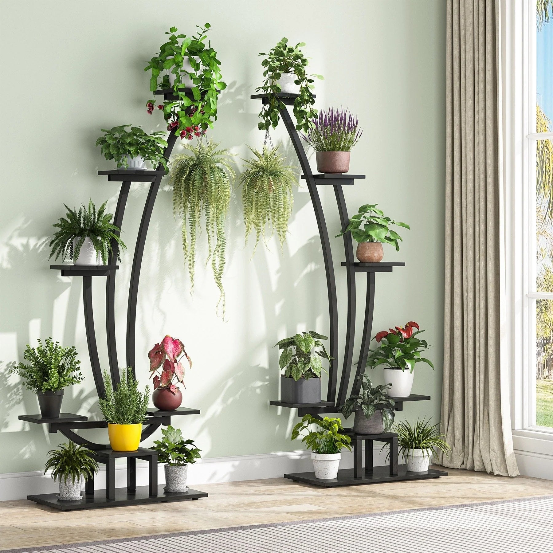 Support pour Plantes d'Intérieur, Étagère à Fleurs à 6 Niveaux pour Jardin Domestique - Lot de 2