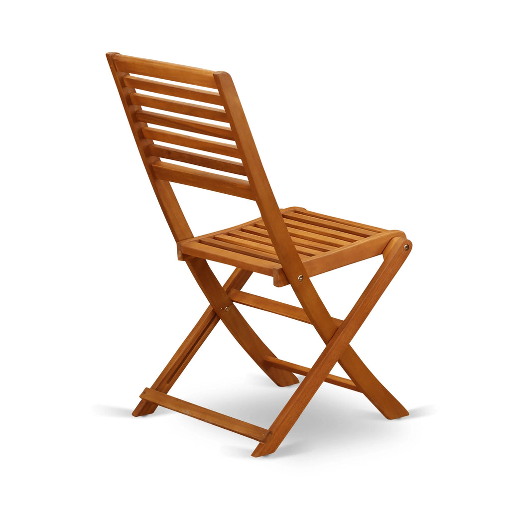East West Furniture Ensemble Bistro de Conversation d'Extérieur avec Table Basse Ronde en Bois et 2 Chaises Pliantes, Huile Naturelle