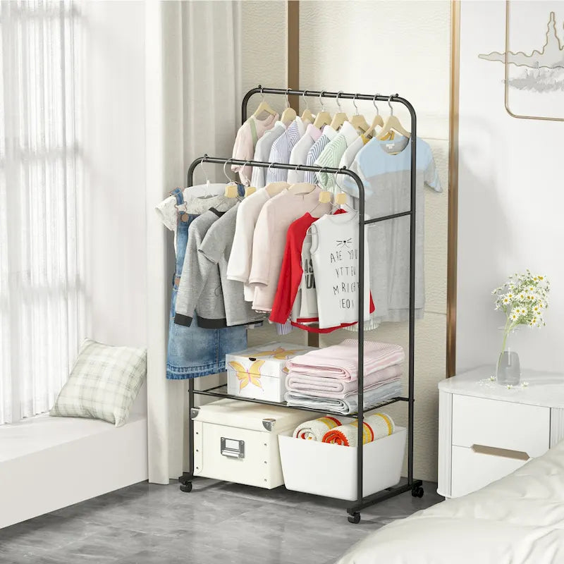 Étagère en Métal avec Roues pour Vêtements