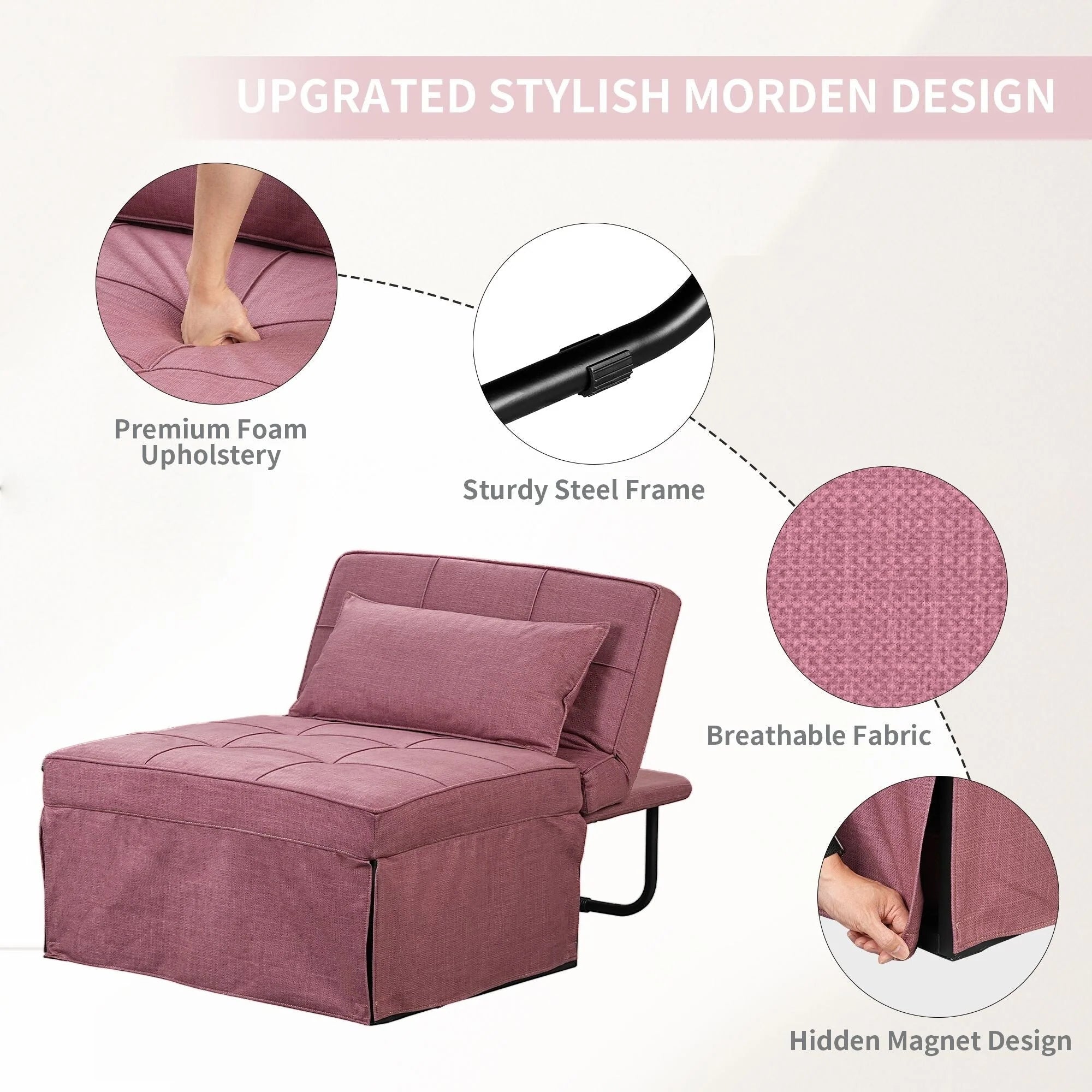 Canapé Convertible Lit Canapé Fauteuil Ottoman Pliant Fauteuils Inclinables pour Salon