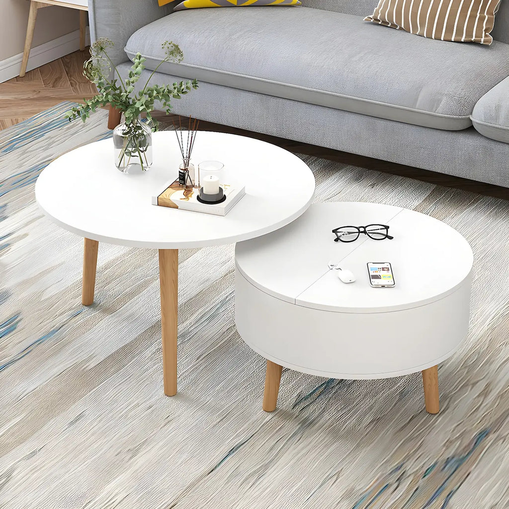 Table basse ronde en bois noir et blanc moderne avec rangement