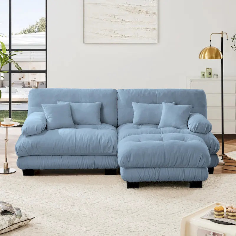 Canapé d'angle en forme de L en chenille avec coussins lombaires