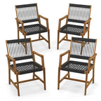 Chaises de salle à manger Gymax Patio 4 pièces en bois d'acacia avec corde tressée résistante aux intempéries