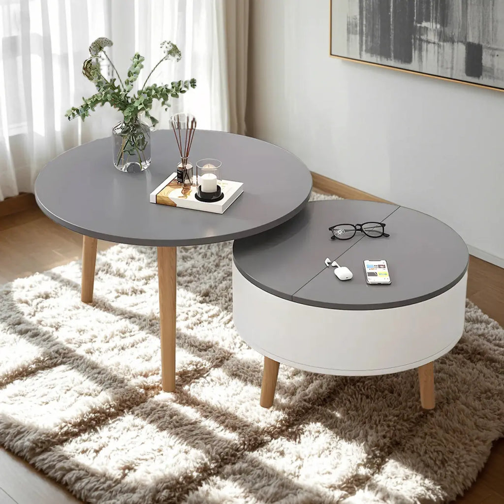 Table basse ronde en bois noir et blanc moderne avec rangement