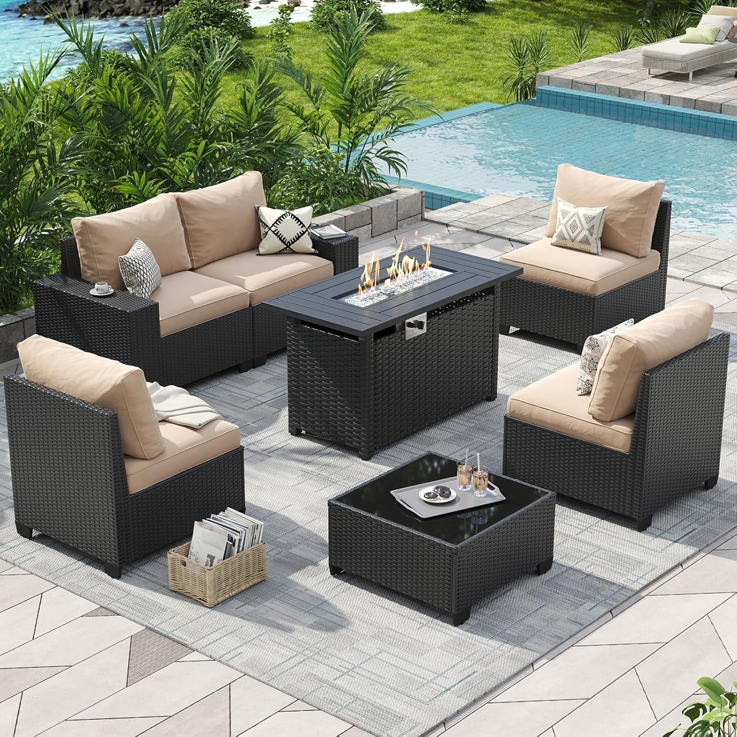 Ensembles de meubles de patio extérieurs avec coussin épais de 10 cm