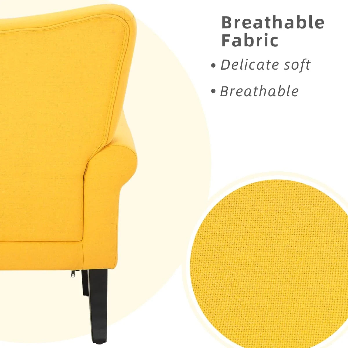 Fauteuil d'appoint moderne Erommy, fauteuil à dossier haut, canapé individuel en tissu capitonné avec pieds en bois pour salon