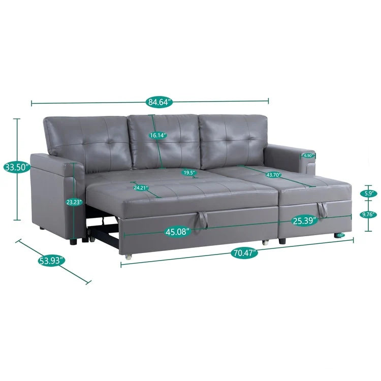 Canapé d'angle réversible convertible avec lit gigogne, méridienne avec rangement dissimulé et pieds durables