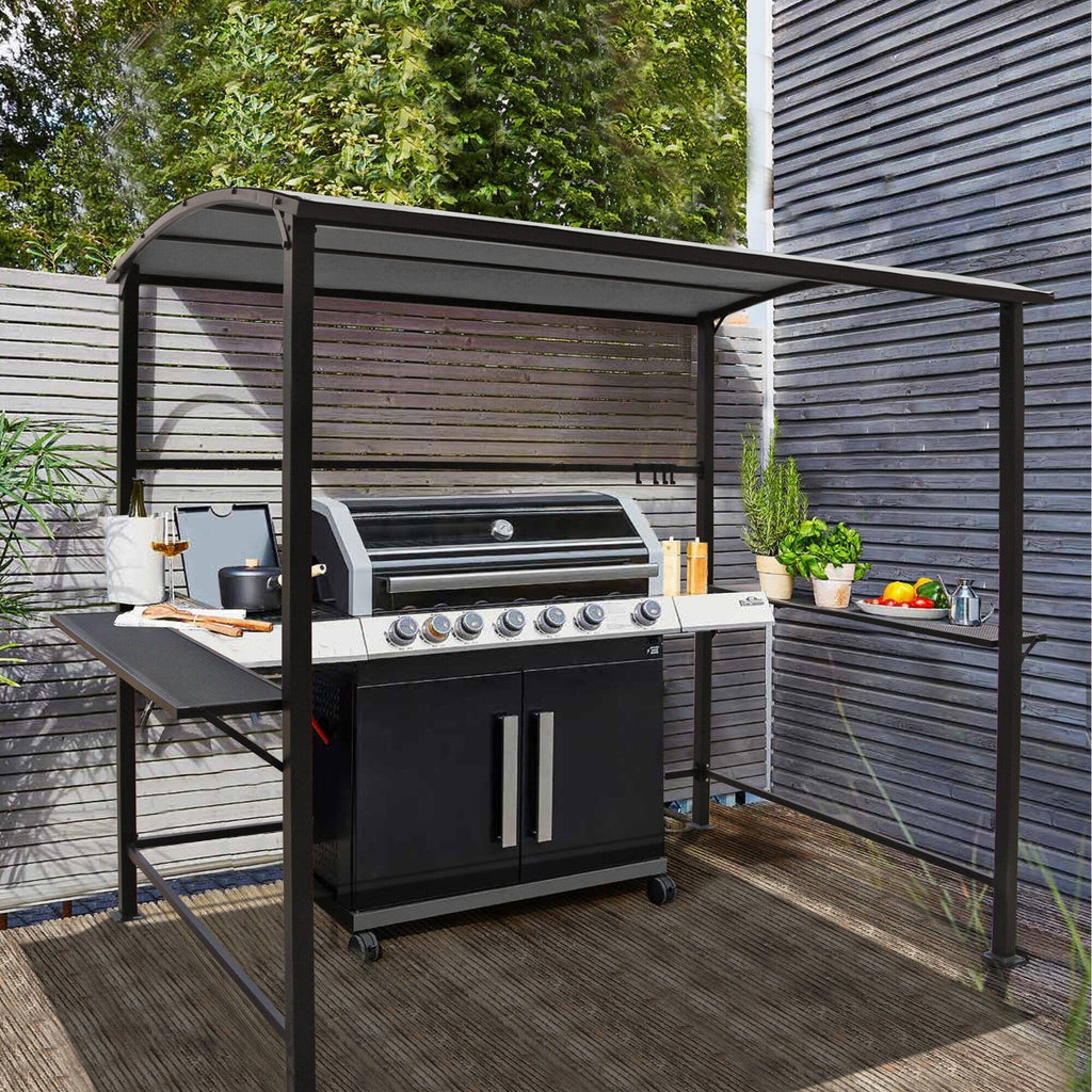 Abri barbecue/pergola de gril à structure en acier de 1,5 m x 2,4 m pour l'extérieur