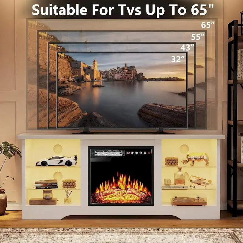 Meuble TV cheminée Bossin 58" avec foyer électrique 18", centre de divertissement moderne pour téléviseurs 65", console TV