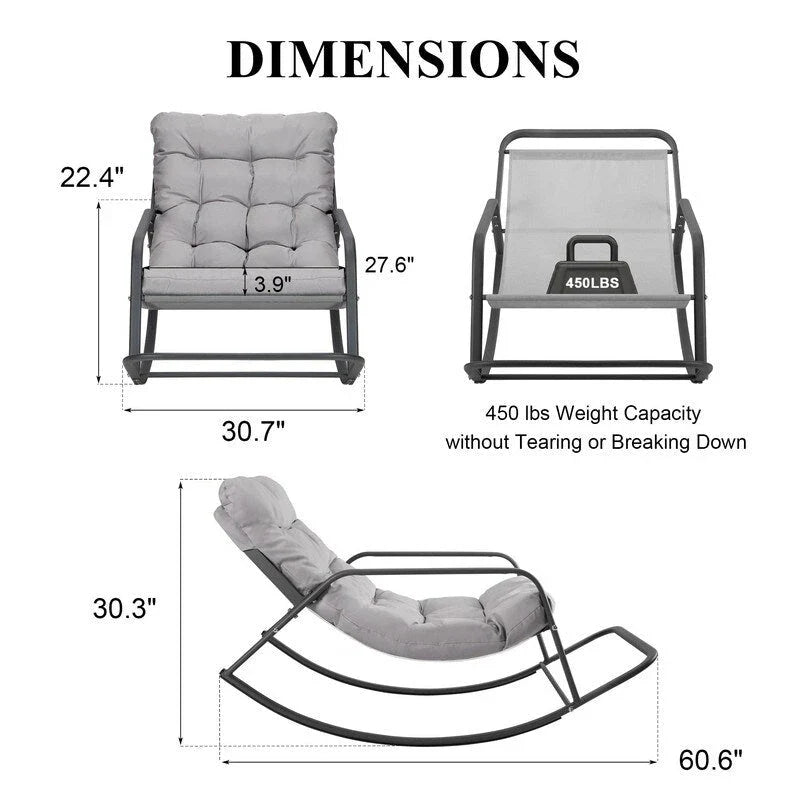 Fauteuil berçant surdimensionné, transat d'extérieur très large de 204 kg avec coussins résistants à l'eau
