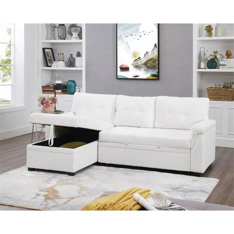 Canapé d'angle réversible convertible avec lit gigogne, méridienne avec rangement dissimulé et pieds durables