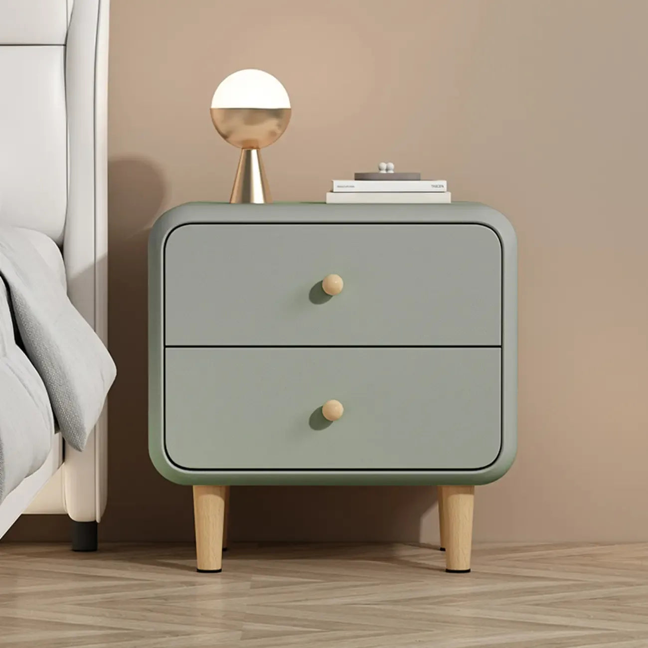 Table de chevet moderne en bois avec 2 tiroirs et pieds