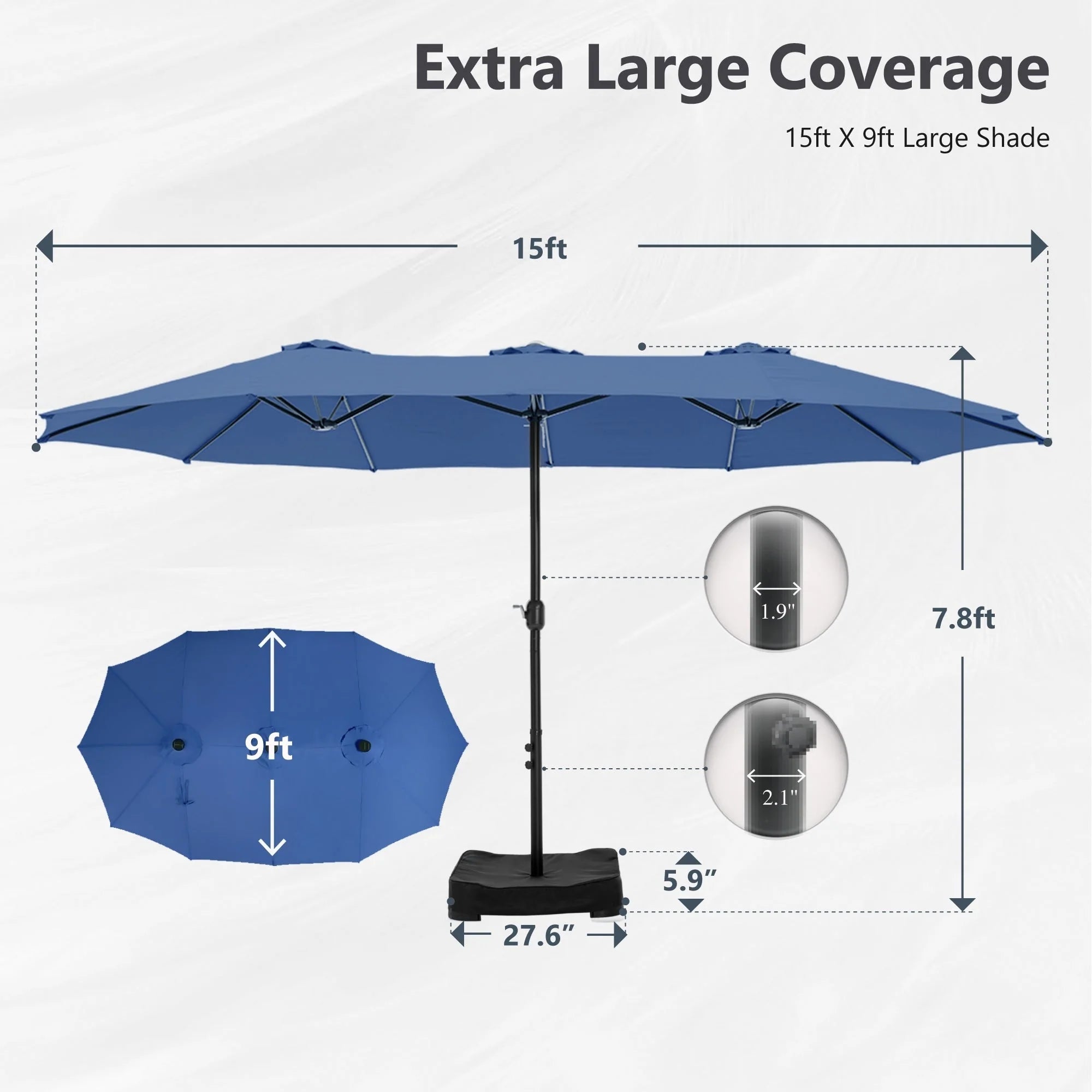 MAISON ARTS Parasol double de 4,5 m pour terrasse, grande taille, avec pied inclus