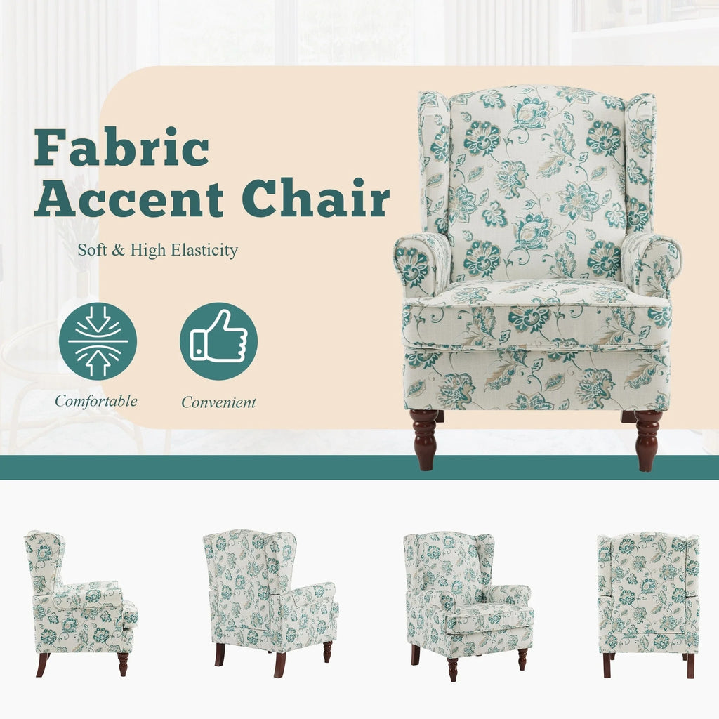 Fauteuil d'appoint moderne Erommy, fauteuil à dossier haut, canapé individuel en tissu capitonné avec pieds en bois pour salon