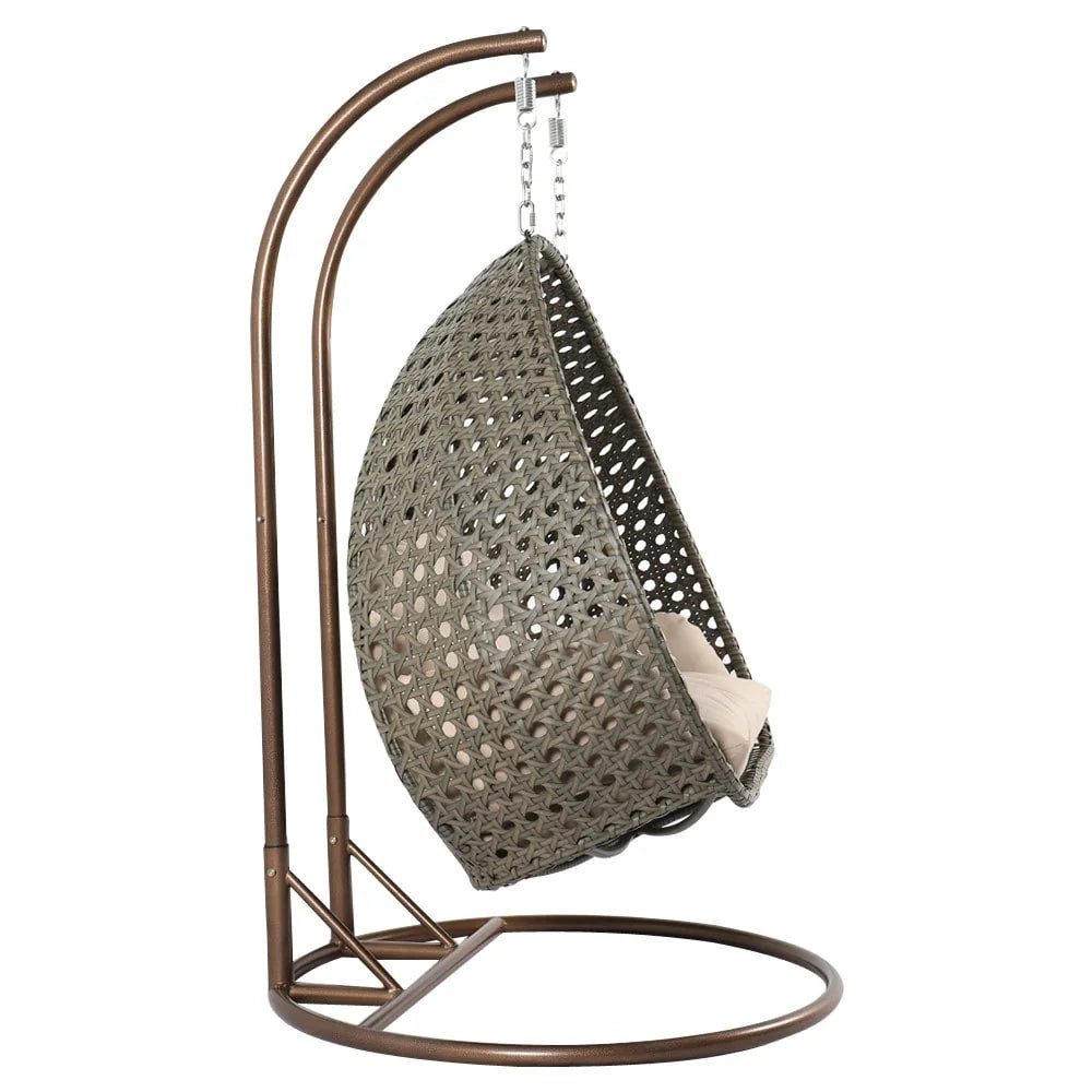 LeisureMod Fauteuil suspendu œuf 2 places avec support - Balançoire hamac de patio en rotin osier intérieur/extérieur avec coussins