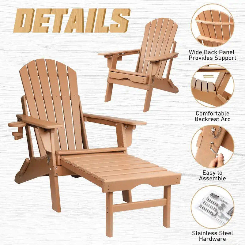 Chaise Adirondack pliante et réglable Vrakae avec repose-pieds