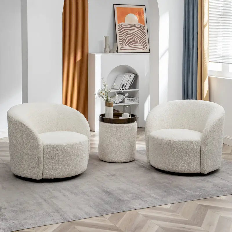 KINWELL Fauteuil d'appoint pivotant rembourré en forme de tonneau, de 86 cm de large (Lot de 2)