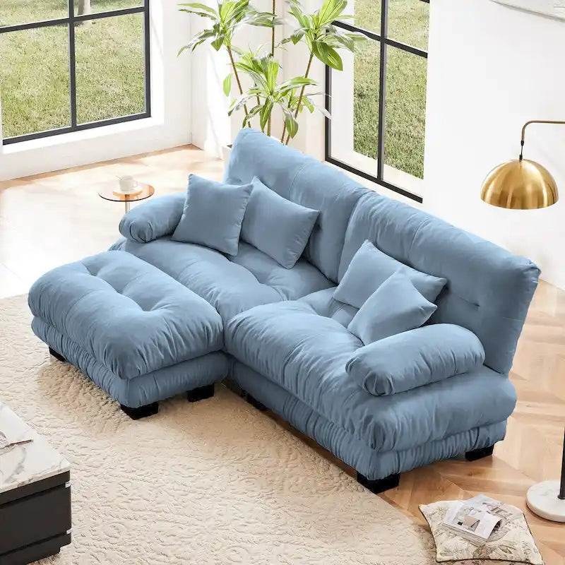 Canapé d'angle en forme de L en chenille avec coussins lombaires