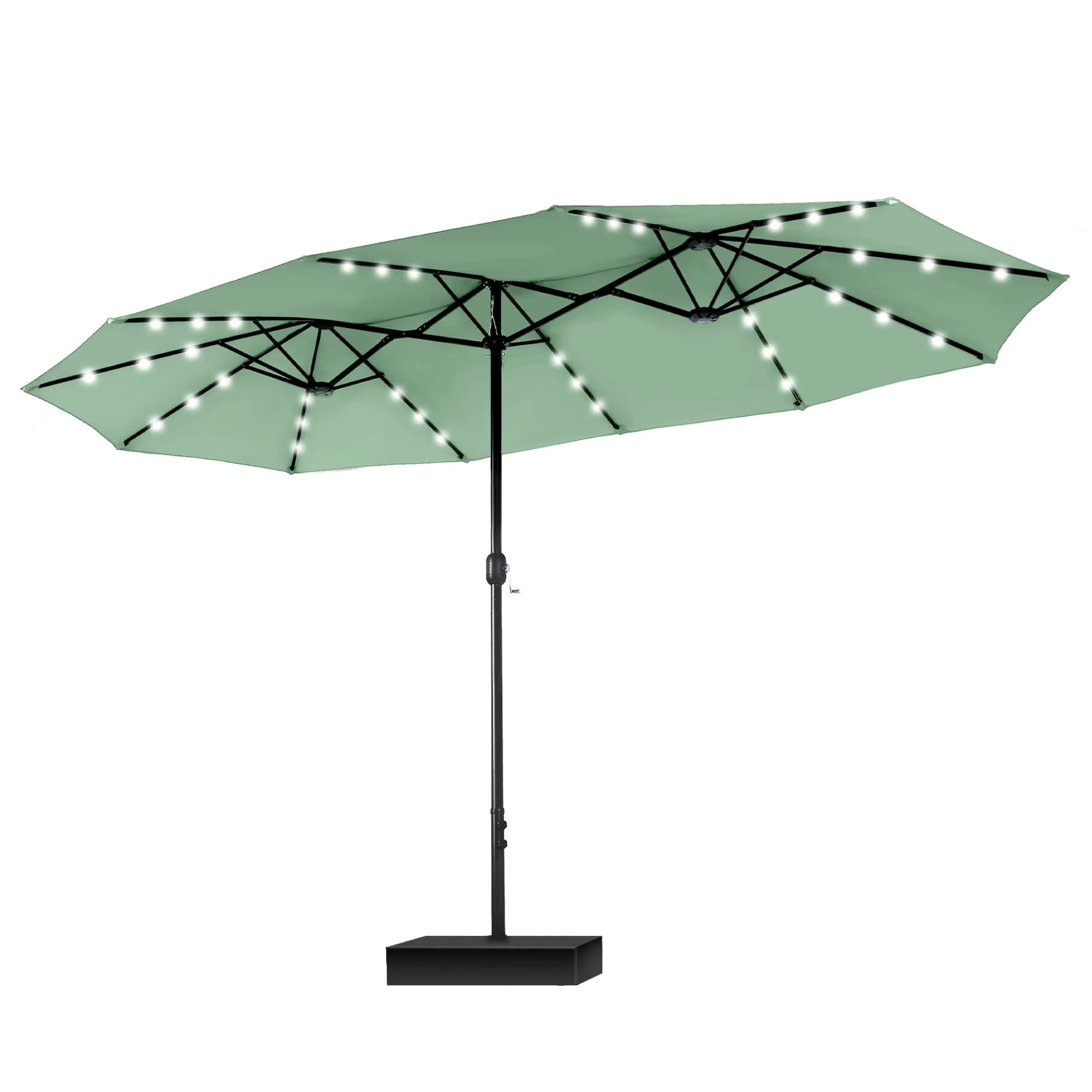MAISON ARTS Parasol de marché extérieur rectangulaire de 4,5 m avec manivelle, double face, lumières LED solaires et base incluse