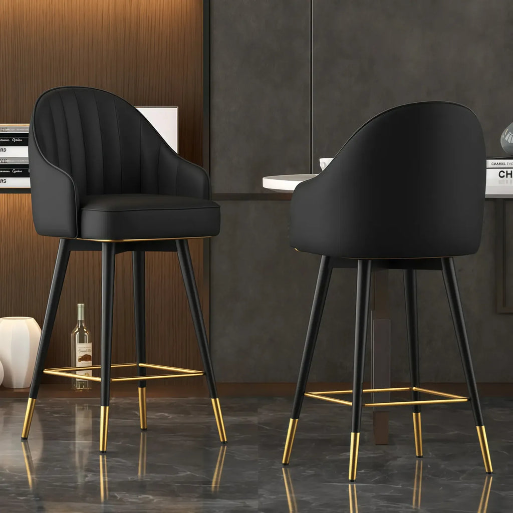 Tabouret de bar pivotant en cuir Art Déco avec assise baquet rembourrée