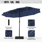 MAISON ARTS Parasol de marché extérieur rectangulaire de 4,5 m avec manivelle, double face, lumières LED solaires et base incluse