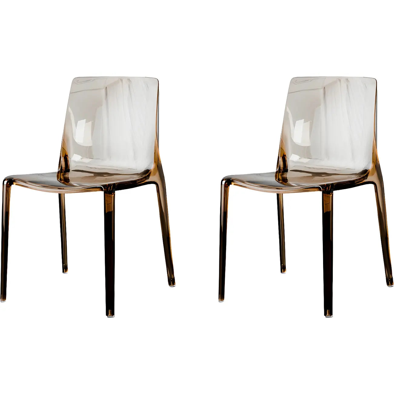 Chaise de salle à manger en acrylique ambré sans accoudoirs à dossier bas