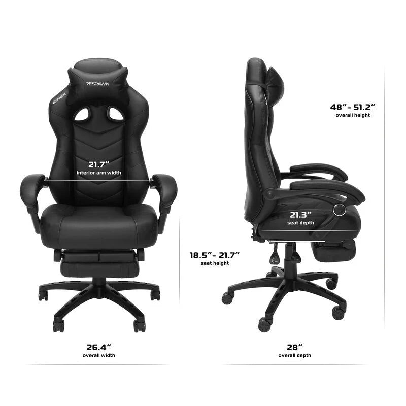 Chaise de jeu RESPAWN 110 Pro - Chaise de jeu avec repose-pieds, chaise de bureau ergonomique