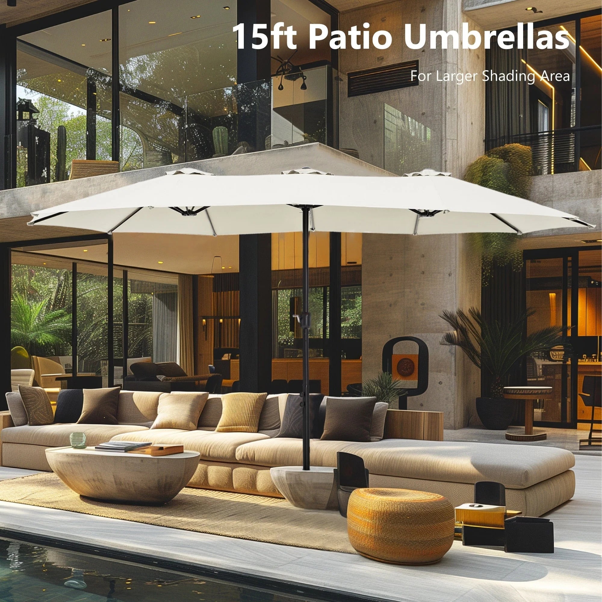 MAISON ARTS Parasol double de 4,5 m pour terrasse, grande taille, avec pied inclus
