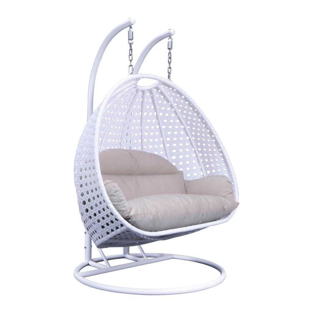 LeisureMod Fauteuil suspendu œuf 2 places avec support - Balançoire hamac de patio en rotin osier intérieur/extérieur avec coussins