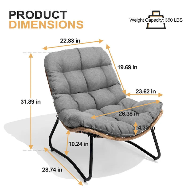 Chaises Papasan d'extérieur avec coussin, chaises confortables de patio en rotin PE avec table d'appoint