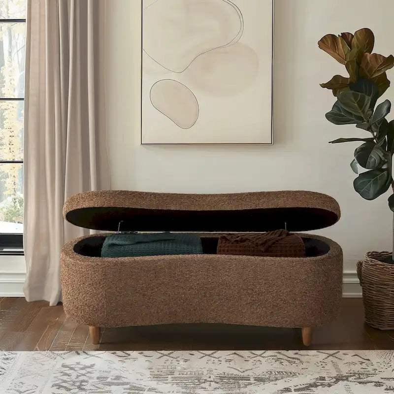 Banc de rangement rabattable en tissu bouclé taupe INK+IVY Bailey