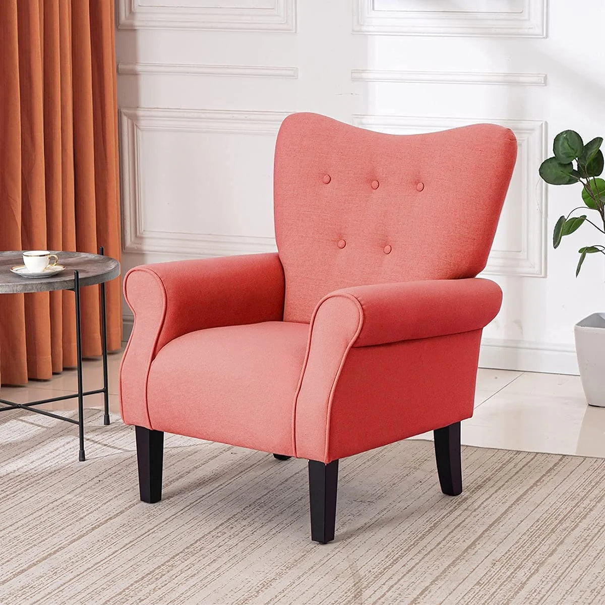 Fauteuil d'appoint moderne Erommy, fauteuil à dossier haut, canapé individuel en tissu capitonné avec pieds en bois pour salon