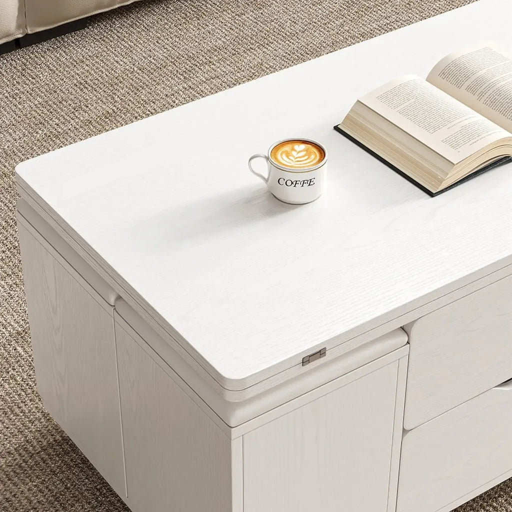 Table basse relevable et pliable avec 4 tabourets et rangement