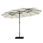 MAISON ARTS Parasol de marché extérieur rectangulaire de 4,5 m avec manivelle, double face, lumières LED solaires et base incluse