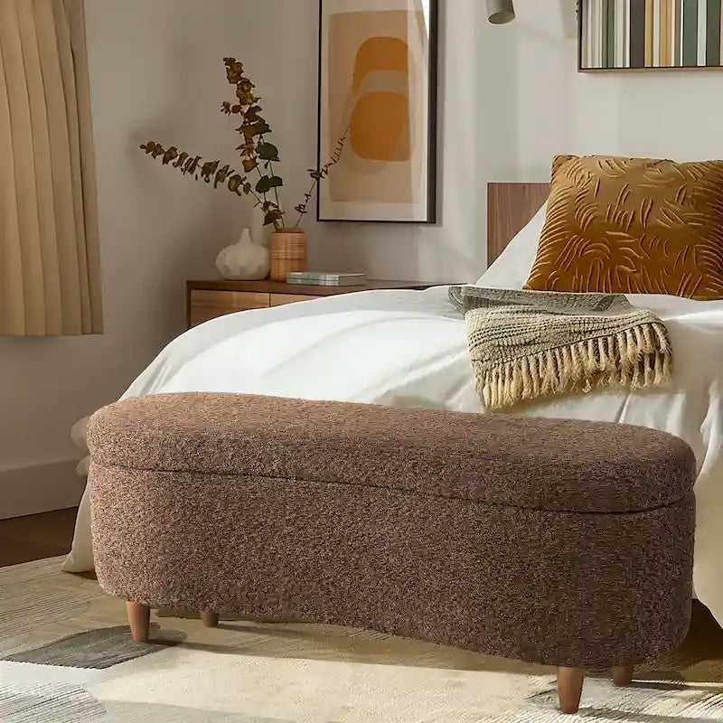 Banc de rangement rabattable en tissu bouclé taupe INK+IVY Bailey
