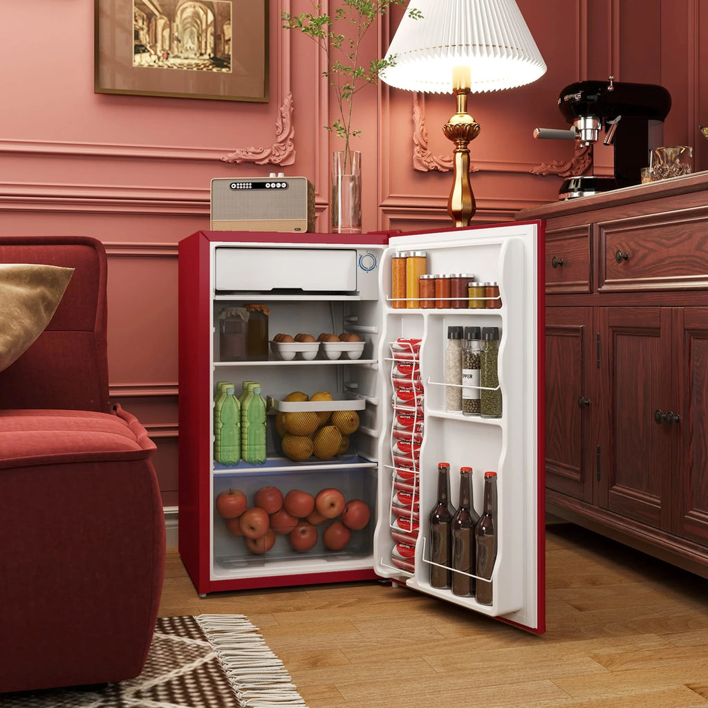 HOMCOM Mini-réfrigérateur avec congélateur 90 L, réfrigérateur compact à porte unique avec thermostat réglable pour chambre à coucher