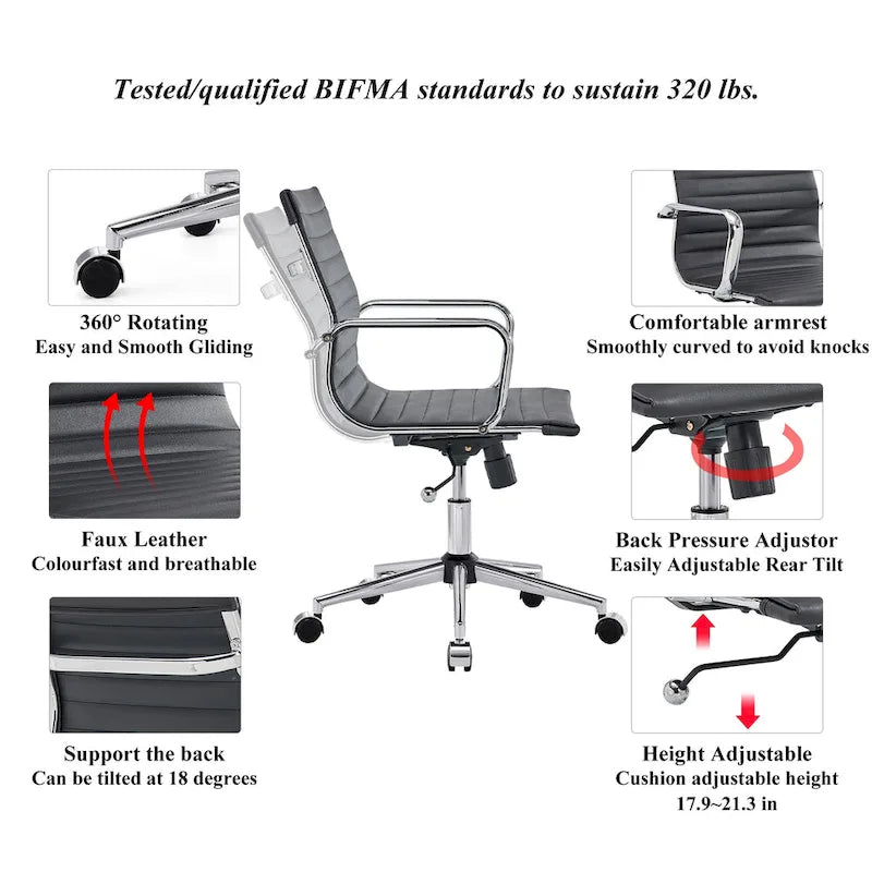 LUXMOD Chaise de Bureau à Domicile Côtelée Fauteuil de Bureau