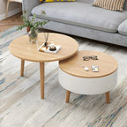 Table basse ronde en bois noir et blanc moderne avec rangement