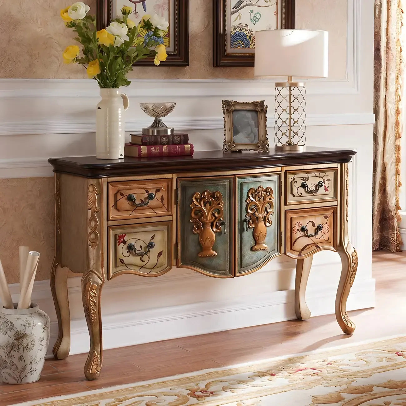 Console de rangement en bois "café français" avec tiroirs