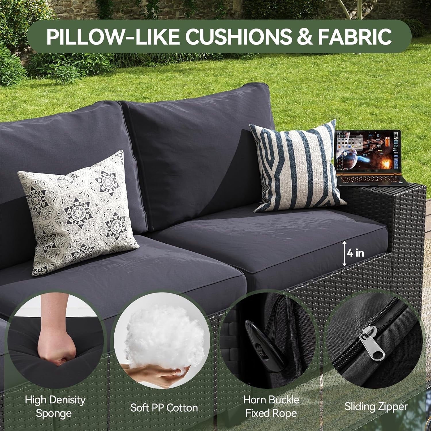 Ensembles de meubles de patio extérieurs avec coussin épais de 10 cm