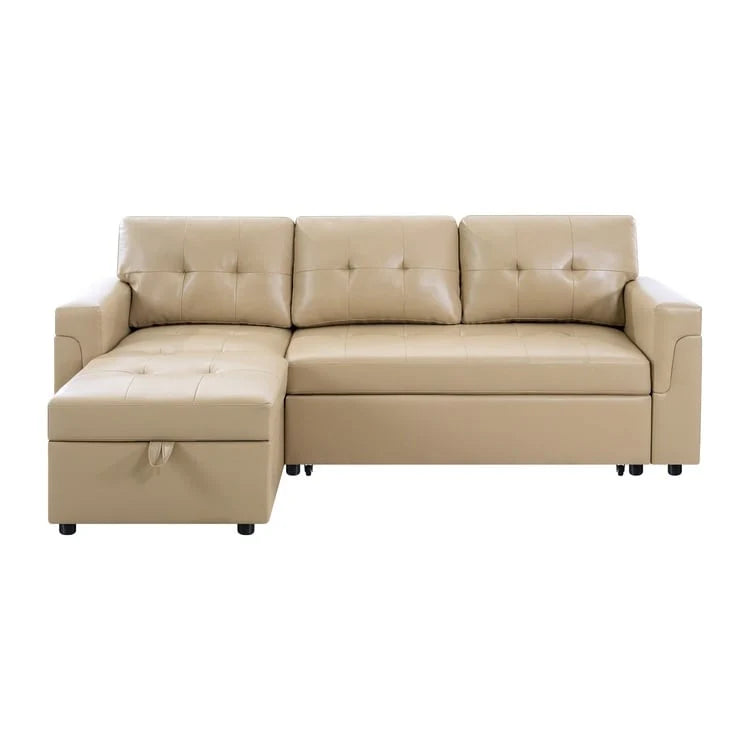 Canapé d'angle réversible convertible avec lit gigogne, méridienne avec rangement dissimulé et pieds durables