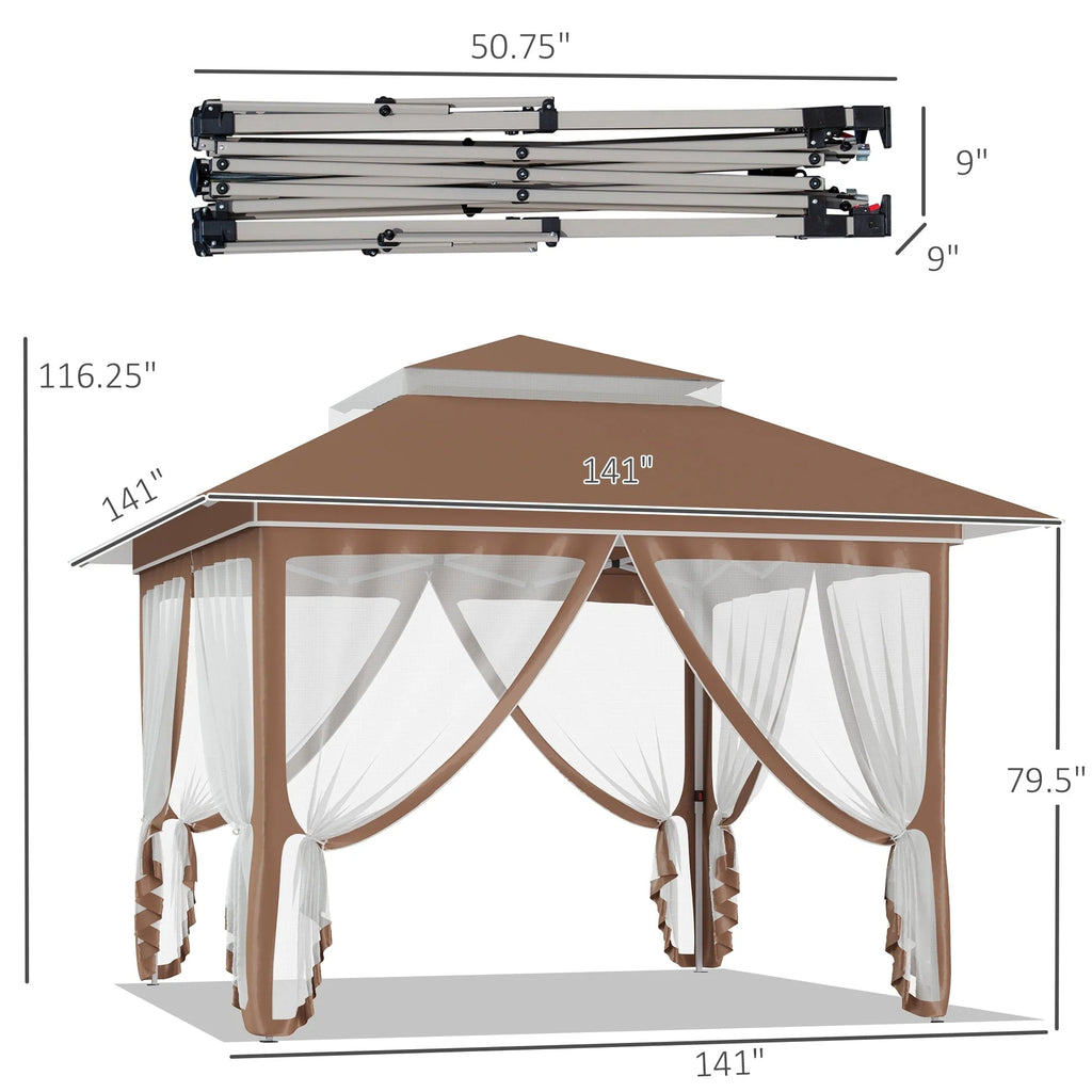 Outsunny Tonnelle Pop Up 3,6 x 3,6 m, Tente Pliante Instantanée avec Murs Latéraux en Maille Filet, Hauteur Réglable sur 3 Niveaux