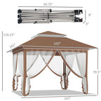 Outsunny Tonnelle Pop Up 3,6 x 3,6 m, Tente Pliante Instantanée avec Murs Latéraux en Maille Filet, Hauteur Réglable sur 3 Niveaux