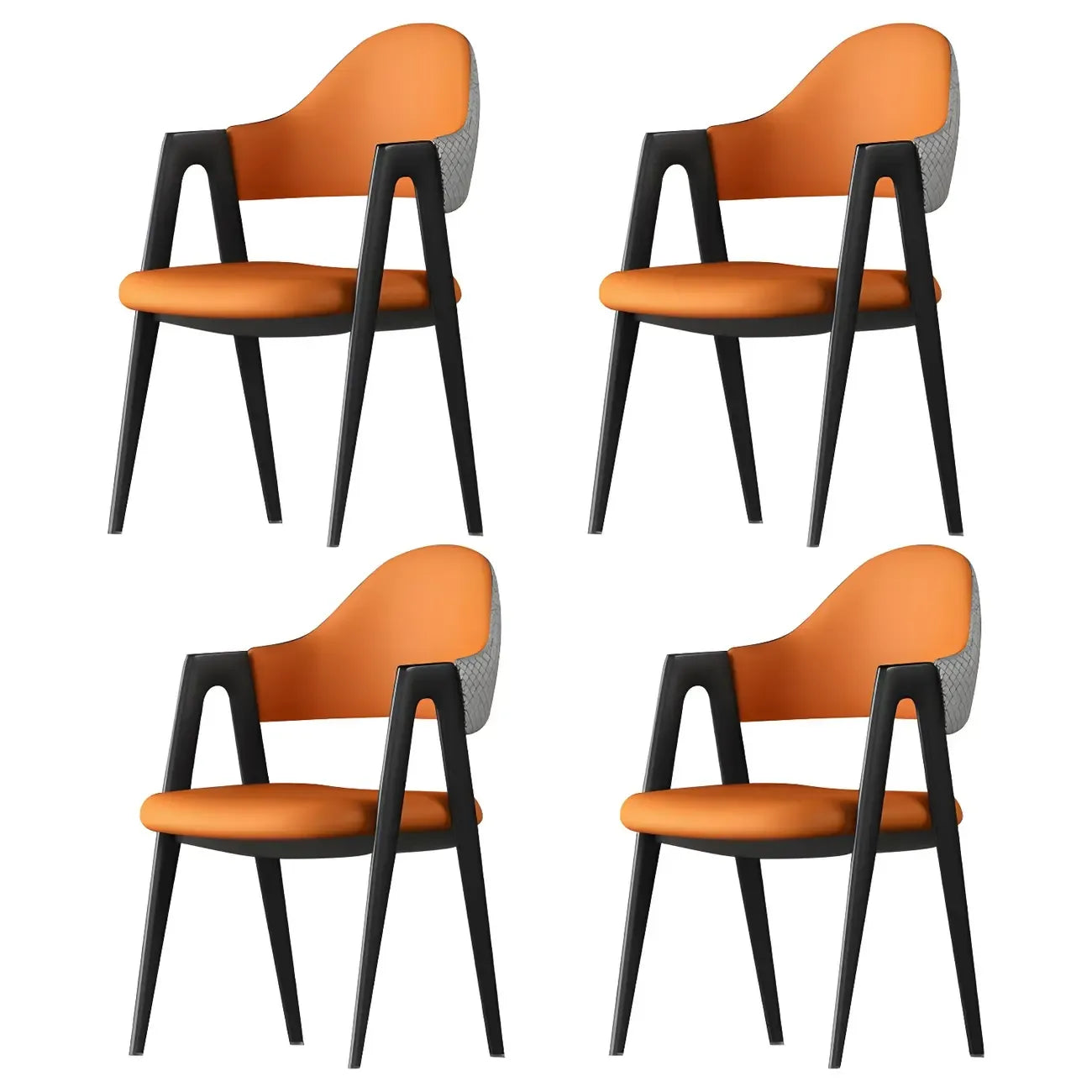 Chaise de salle à manger en cuir moderne avec dossier incurvé et ouvert