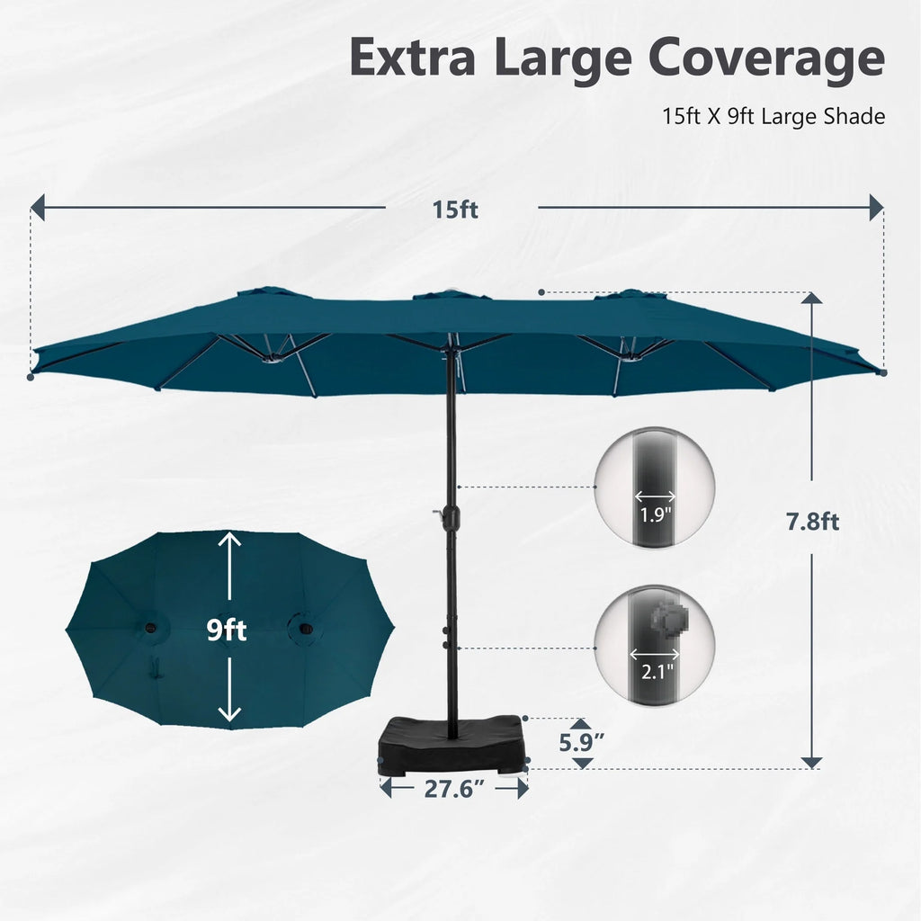 MAISON ARTS Parasol double de 4,5 m pour terrasse, grande taille, avec pied inclus
