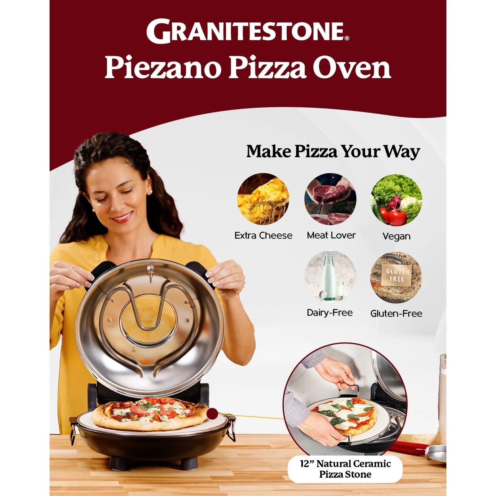 Four à pizza électrique intérieur/extérieur Granitestone Piezano avec pierre en céramique