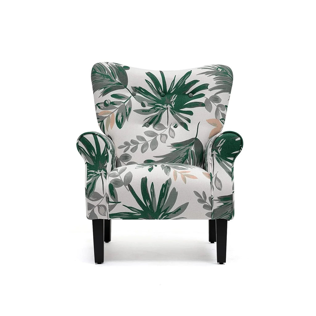 Fauteuil d'appoint moderne Erommy, fauteuil à dossier haut, canapé individuel en tissu capitonné avec pieds en bois pour salon
